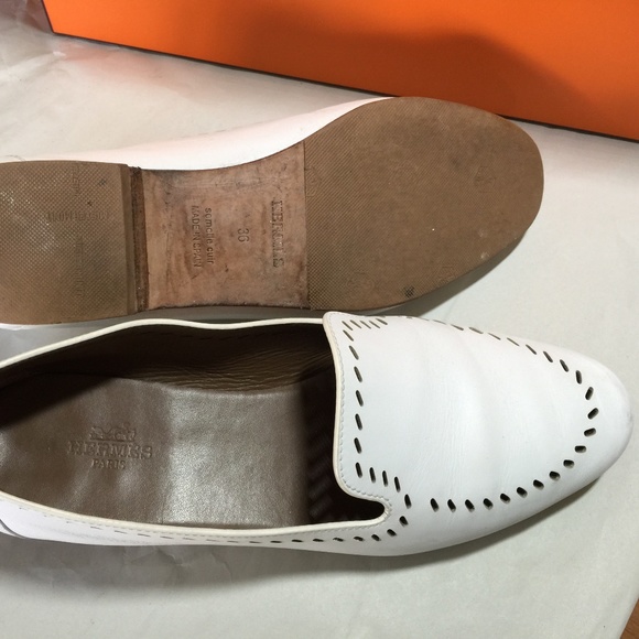HERMES WHITE LEATHER LOAFERS PERFOR 36-6 flats slides sandals slip on pumps mule - Picture 7 of 7